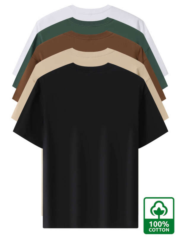 5pcs Heavyweight 100% Cotton Men's T-Shirts, Simple Fashion Casual Short Sleeve, Casual Shirts for Men, Solid Colour T Shirt for Men, T Shirt for Men High Quality, Round Neck T Shirt for Men, Relaxed Fit, Weekend Outfit, Minimalist Design, Geometric Print, Breathable Material, Heavyweight Fabric, Short Sleeve Top, Basic Tee, Men's Fashion, Streetwear Basics - Image 7