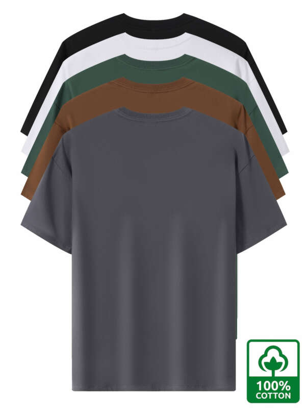 5pcs Heavyweight 100% Cotton Men's T-Shirts, Simple Fashion Casual Short Sleeve, Casual Shirts for Men, Solid Colour T Shirt for Men, T Shirt for Men High Quality, Round Neck T Shirt for Men, Relaxed Fit, Weekend Outfit, Minimalist Design, Geometric Print, Breathable Material, Heavyweight Fabric, Short Sleeve Top, Basic Tee, Men's Fashion, Streetwear Basics - Image 8